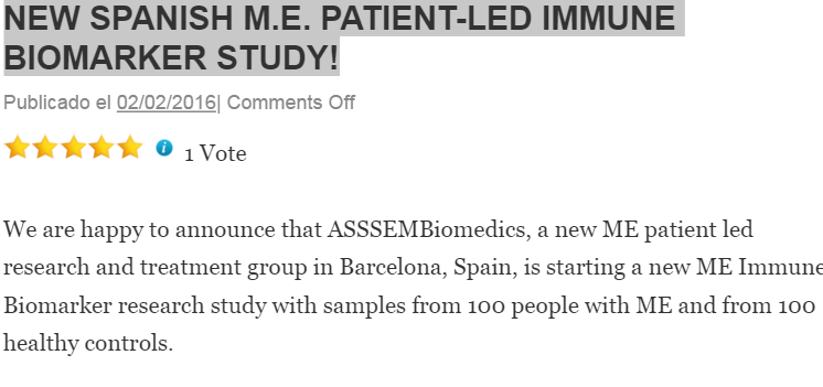NEW SPANISH M.E. PATIENT-LED IMMUNE BIOMARKER STUDY!